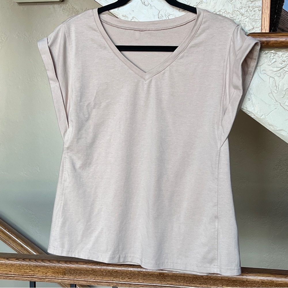 Cicy Bell Summer Cap Sleeve T Shirt Khaki Size Large